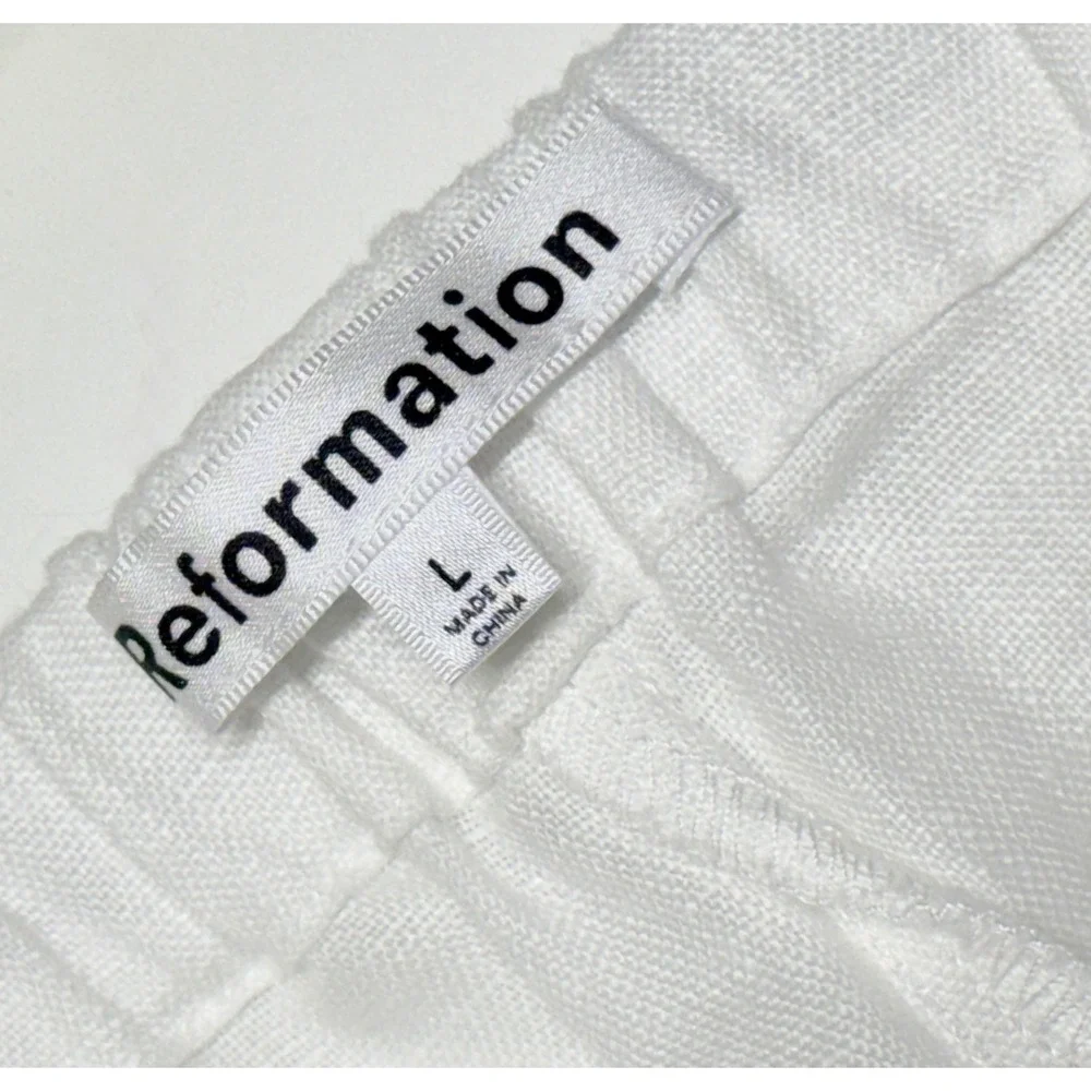 Reformation White 100% Linen 2 Piece Set XL Shirt and Large Wide Leg Pants Women
